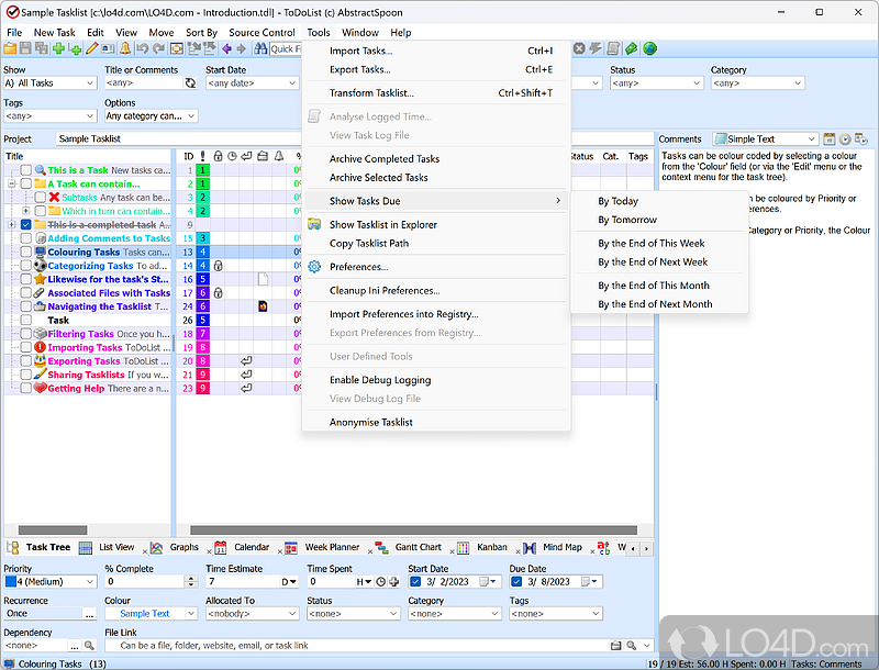 Hierarchical task manager with native XML support for custom reporting - Screenshot of ToDoList