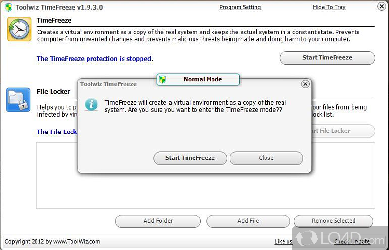 Revert the computer to a previous state - Screenshot of ToolWiz Time Freeze
