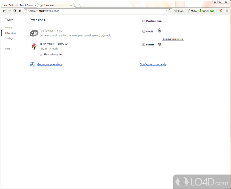 An overall interesting mix of web browsing capabilities and Internet tools - Screenshot of Torch Browser