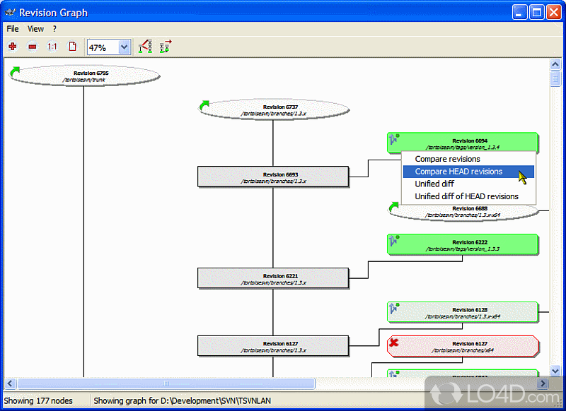 Compare images and bring up logs - Screenshot of TortoiseSVN