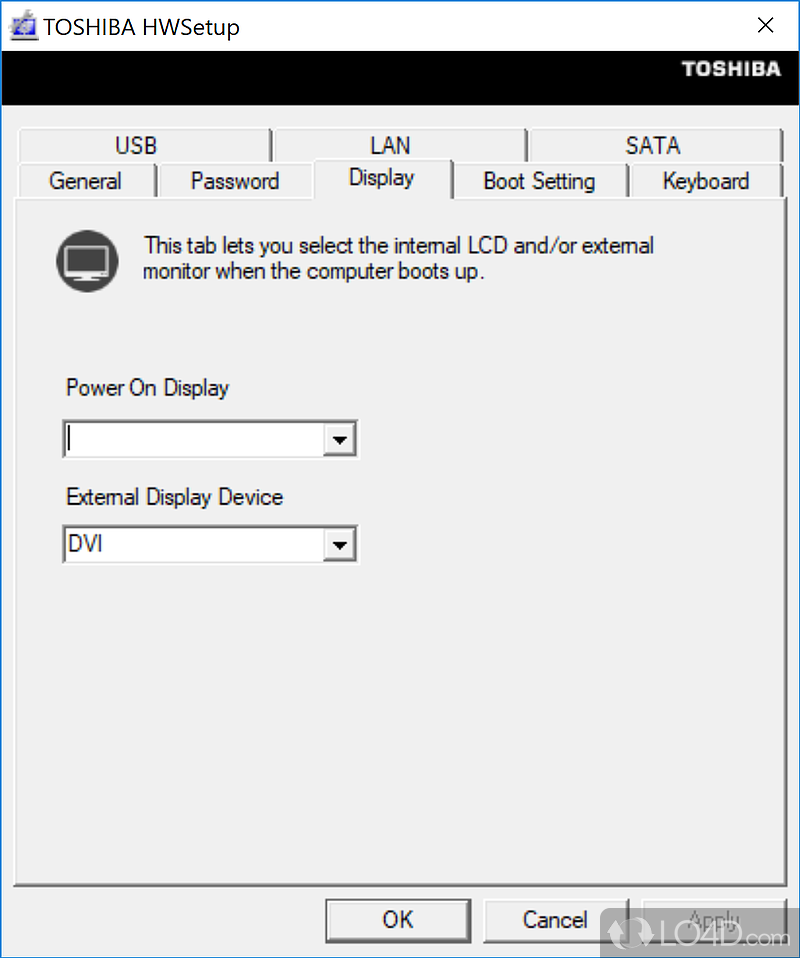 Toshiba HW Setup Utility: User interface - Screenshot of Toshiba HW Setup Utility