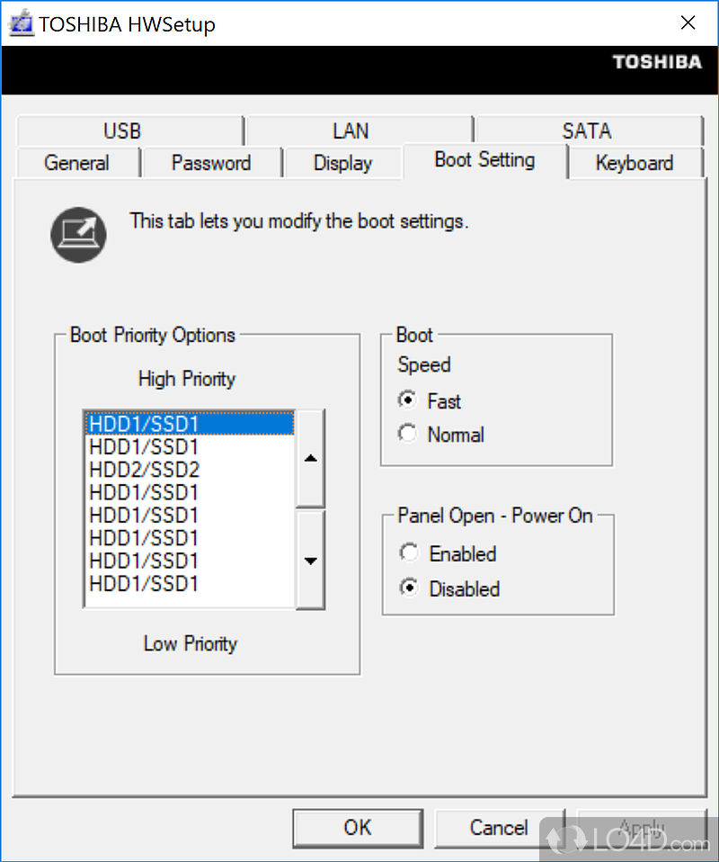 Toshiba HW Setup Utility screenshot