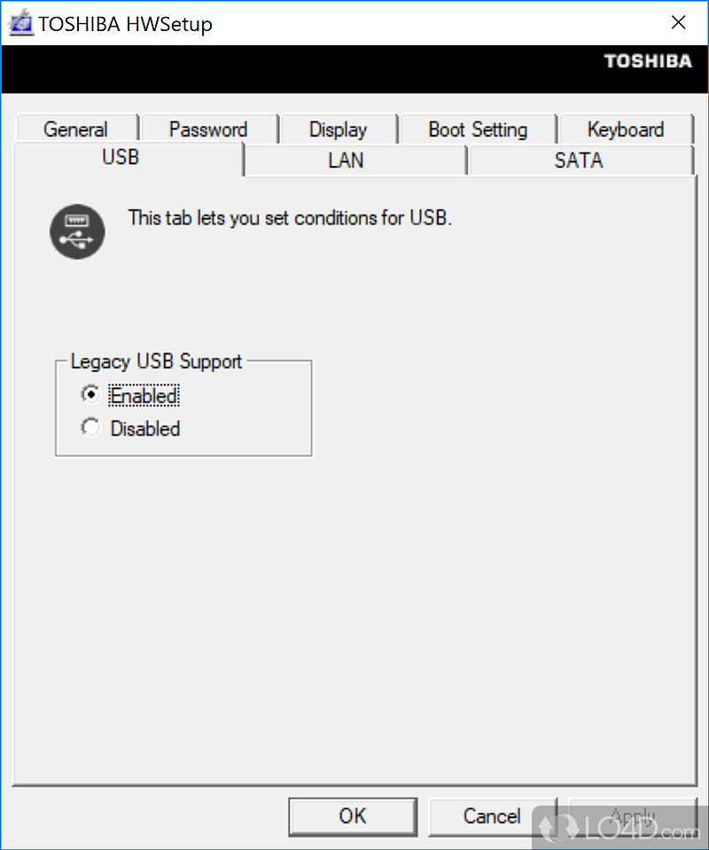 Toshiba HW Setup Utility screenshot