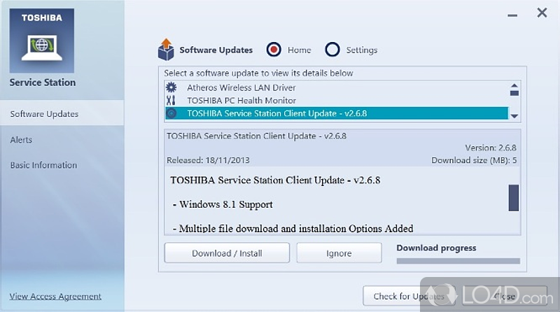 Provides updates to utilities and software on Toshiba-made computers - Screenshot of Toshiba Service Station