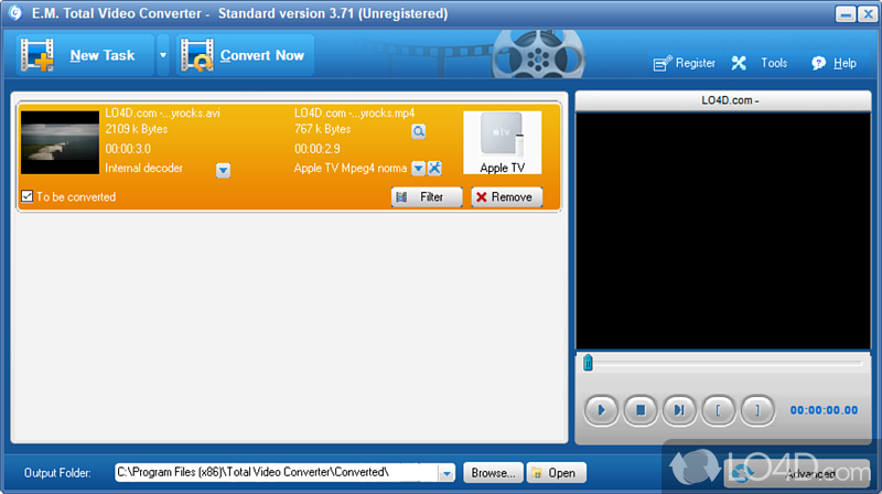 All-in-one video program that helps you convert videos, play media files, burn data - Screenshot of Total Video Converter