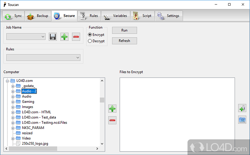 Synchronizes files, makes backup copies and encrypts data - Screenshot of Toucan