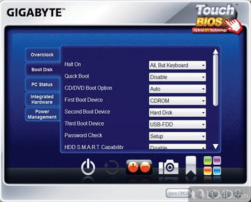 Gigabyte BIOS editing and optimization app - Screenshot of TouchBIOS