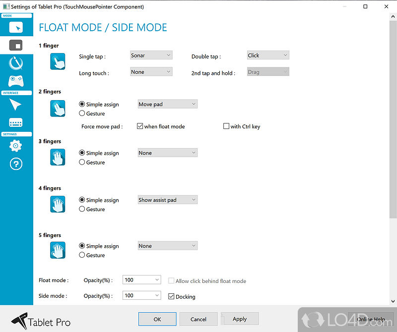 Packs a plethora of settings for customizing your usage - Screenshot of TouchMousePointer