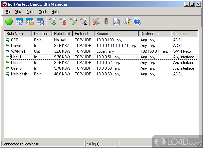 Bandwidth Manager: User interface - Screenshot of Bandwidth Manager