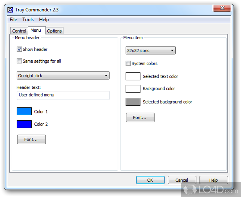 Advanced tray launcher - Screenshot of Tray Commander