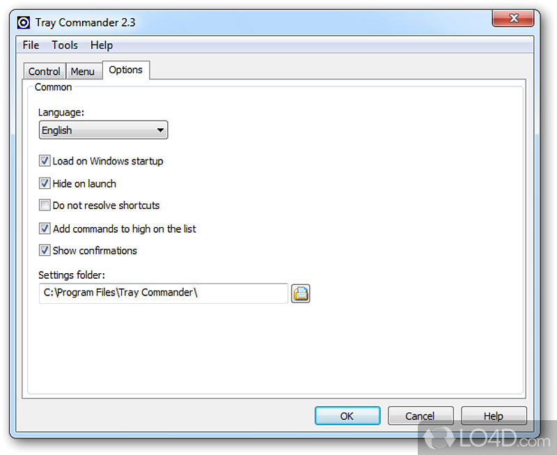 Tray Commander: User interface - Screenshot of Tray Commander