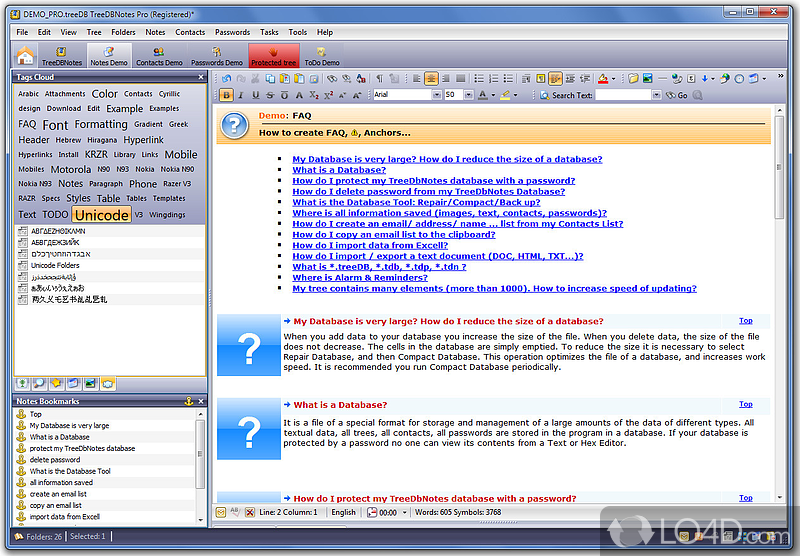 PIM, Word Processor,Contact,Password Manager - Screenshot of TreeDBNotes Pro