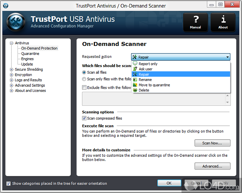 Secured data transfer through portable media or USB flash disk - Screenshot of TrustPort Antivirus USB Edition