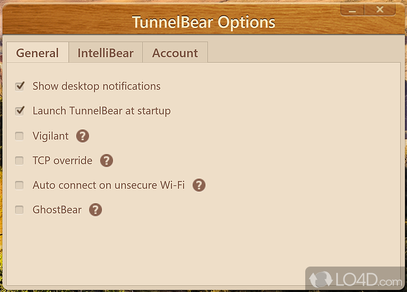 Easily configure connection settings - Screenshot of TunnelBear