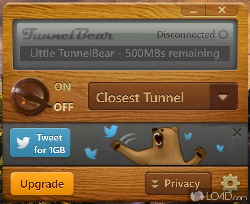 VPN app for anonymous Internet connections to protect identity - Screenshot of TunnelBear