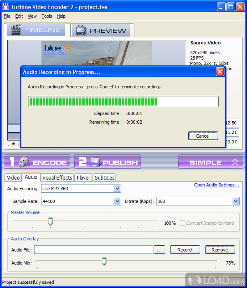 Pick the codec and the frame size - Screenshot of Turbine Video Encoder