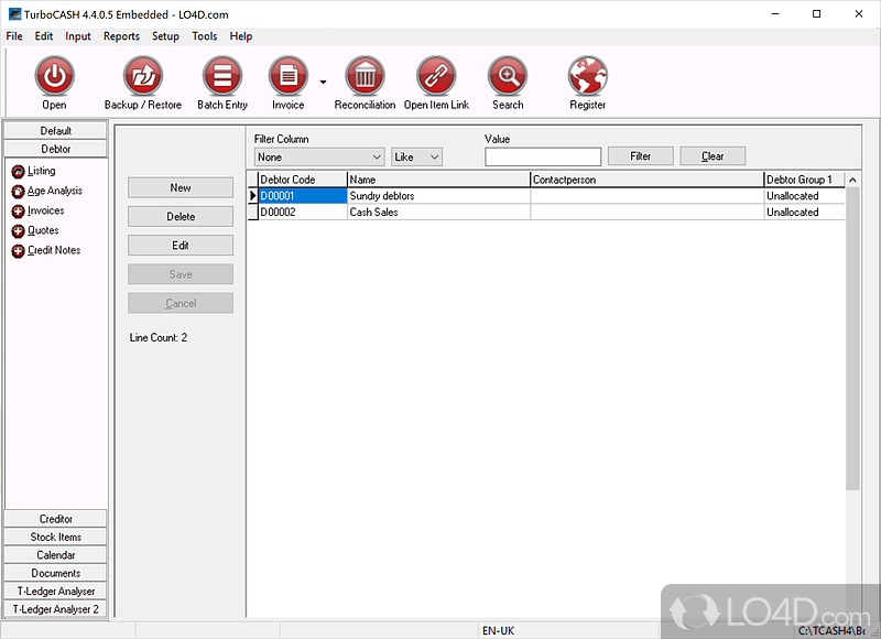 Clear-cut and professional-looking UI - Screenshot of TurboCash