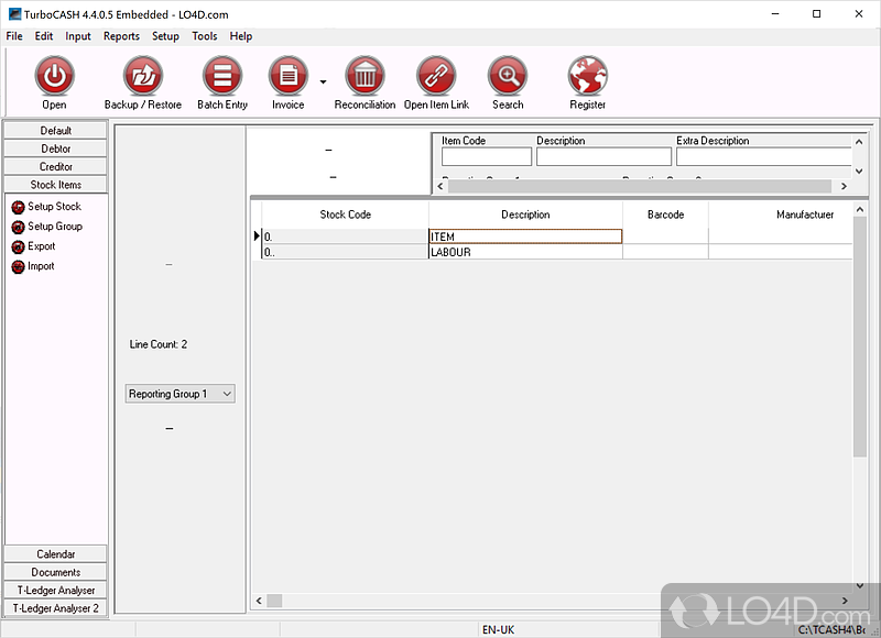 Manage information and generate reports - Screenshot of TurboCash