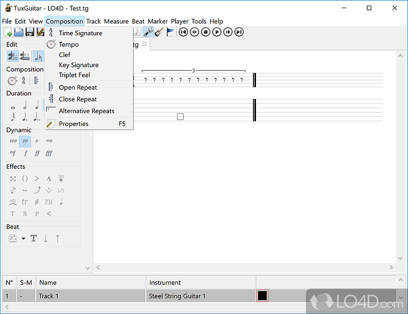 Multitrack tablature editor and player - Screenshot of TuxGuitar