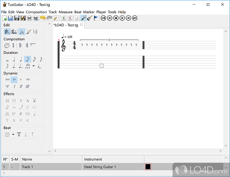 Enables users to compose their own music using numerous beats - Screenshot of TuxGuitar