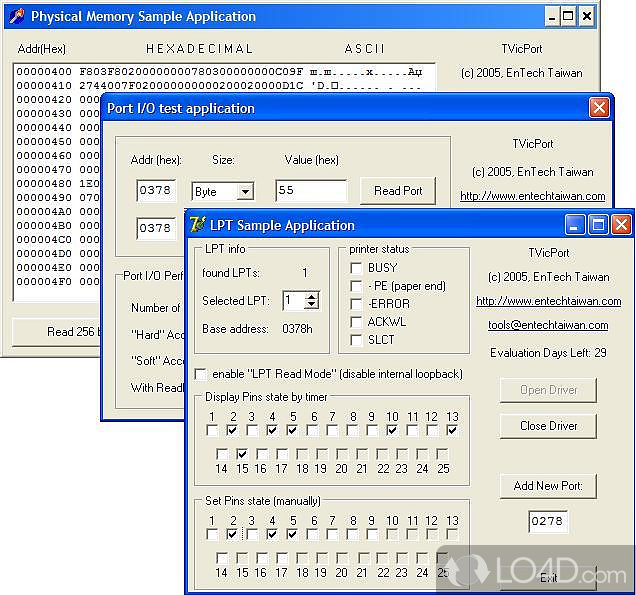 Port I/O and physical memory access - Screenshot of TVicPort