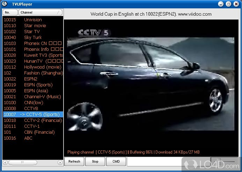 Peer-to-peer based Internet television - Screenshot of TVUPlayer