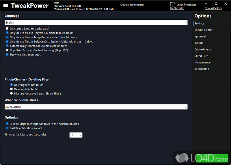 System Maintenance - Screenshot of TweakPower