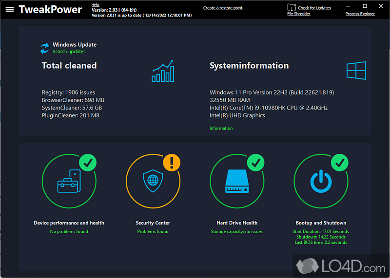 Maintenance for PC - Screenshot of TweakPower