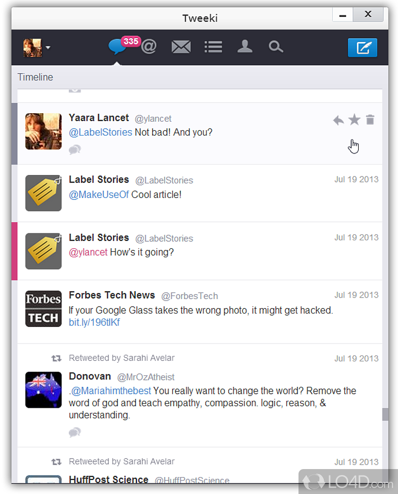 Twitter client which runs on the PC desktop - Screenshot of Tweeki