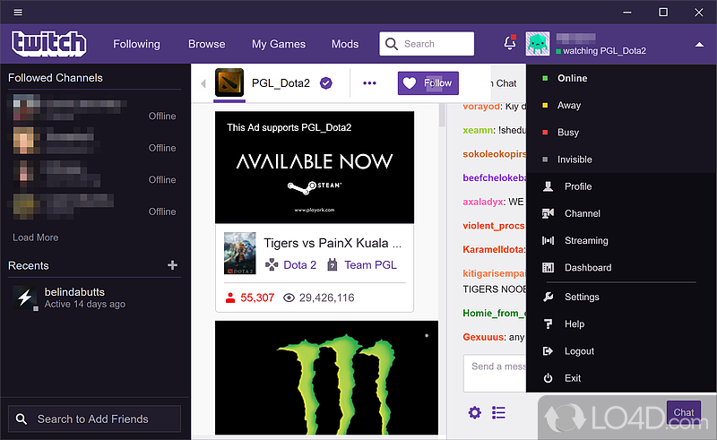 The official client that brings Twitch.tv out of the web browser and onto your computer's desktop - Screenshot of Twitch Desktop App