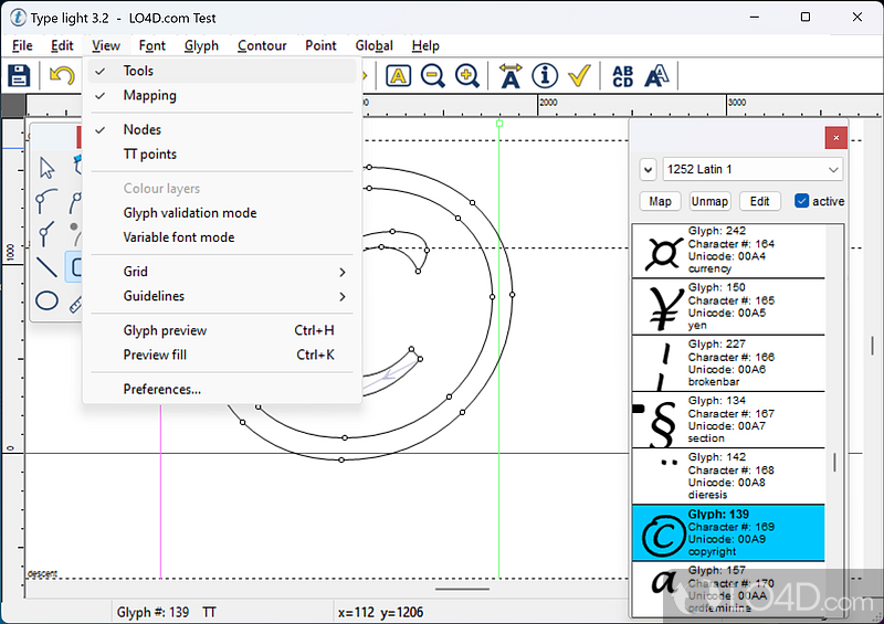 Type light: User interface - Screenshot of Type light