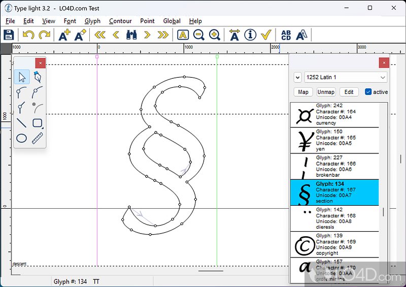 Providing you with basic drawing tools, this OpenType font editor can create - Screenshot of Type light