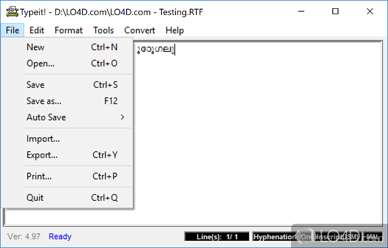 Supports various keyboard layouts - Screenshot of Typeit!