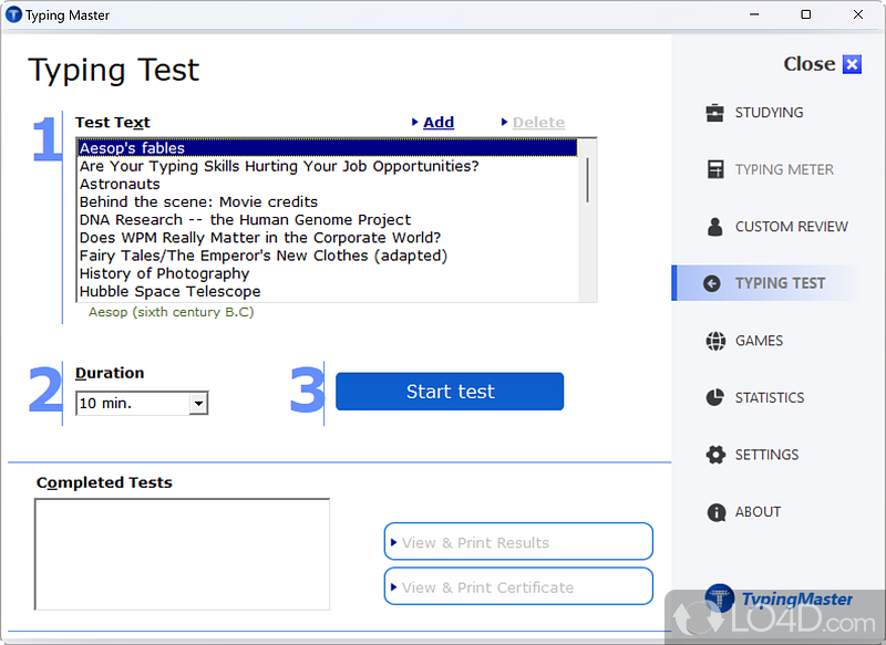 Personalized training recommendations - Screenshot of Typing Master