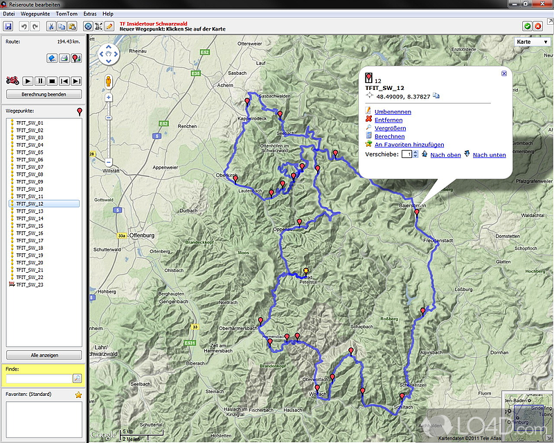 Creates GPS map routes from a computer for use with navi - Screenshot of Tyre