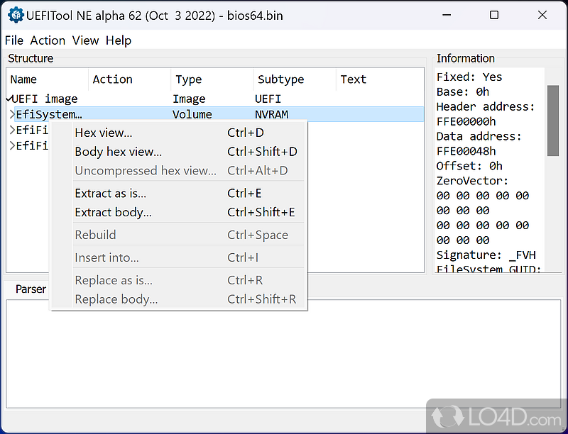 View and manage UEFI and boot files - Screenshot of UEFITool