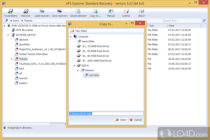 Data access for set of most used file systems and different storages - Screenshot of UFS Explorer Standard Access