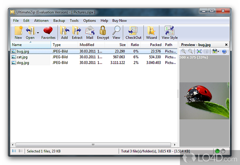 Modern-looking interface with a familiar setting - Screenshot of UltimateZip