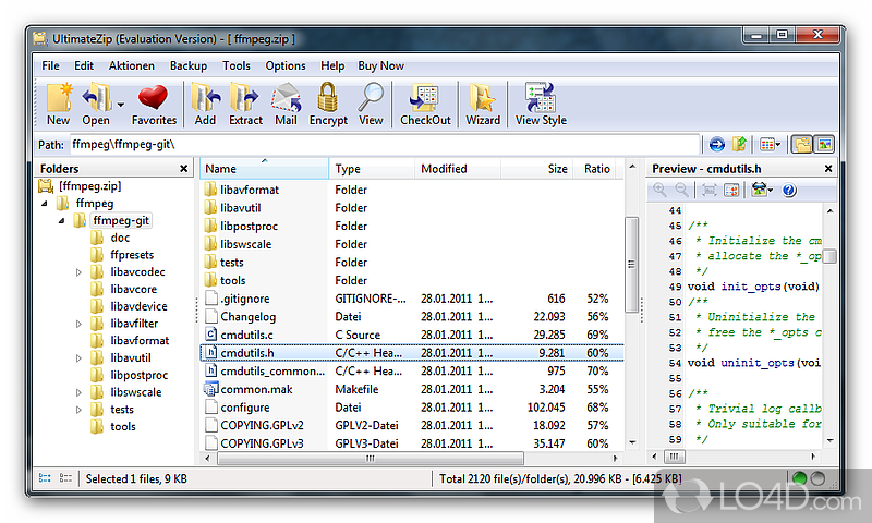 Alter compression settings and build backups - Screenshot of UltimateZip