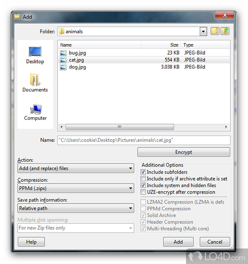 Compress or Decompress In Multiple Formats - Screenshot of UltimateZip