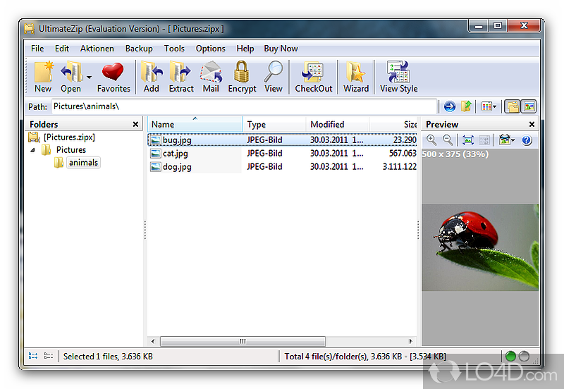 Archive utility with support for ZIP/ZIPX, RAR, ACE, LHA, 7-ZIP - Screenshot of UltimateZip