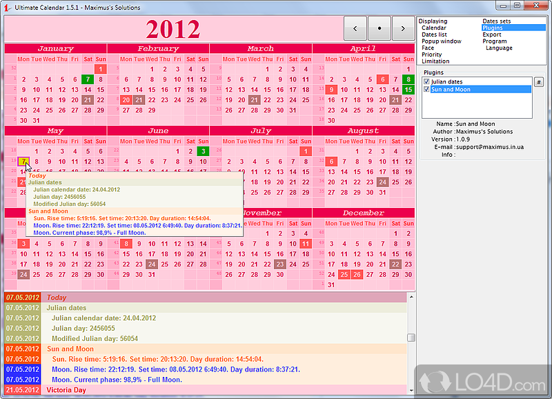 Calendar with rich features and settings - Screenshot of Ultimate Calendar