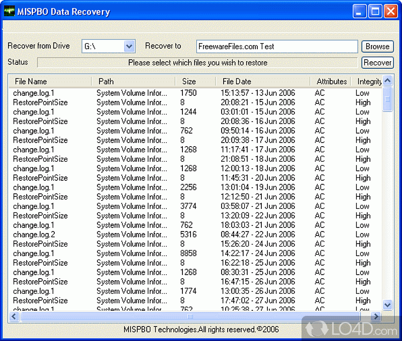 Ultimate Data Recovery: User interface - Screenshot of Ultimate Data Recovery