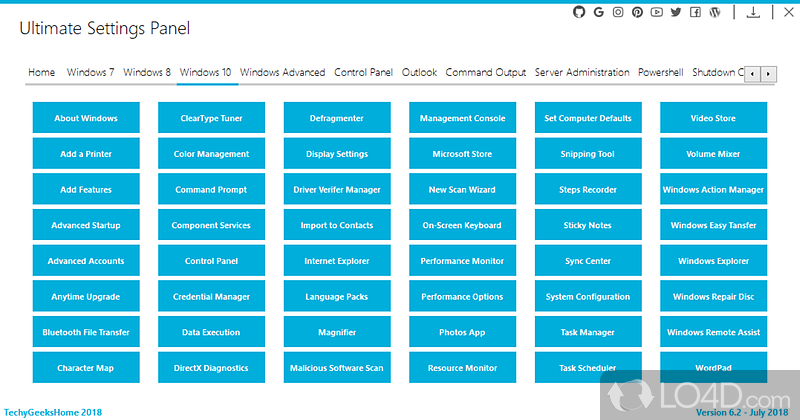 Fast access to Windows settings - Screenshot of Ultimate Settings Panel