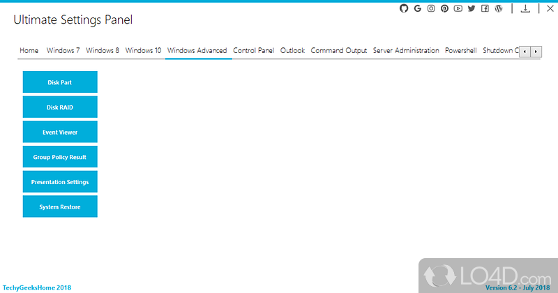 Modify Outlook and Server Administration options - Screenshot of Ultimate Settings Panel