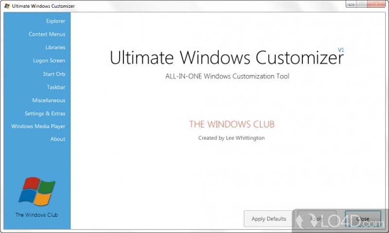 Personalize the appearance of your PC - Screenshot of Ultimate Windows Customizer