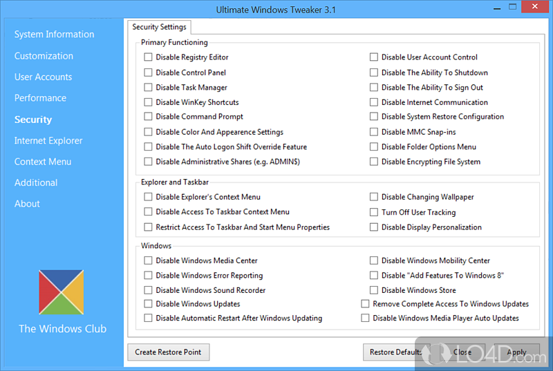 Practical and user-friendly system tweaker - Screenshot of Ultimate Windows Tweaker
