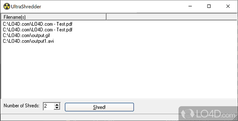 Wipe out sensitive files permanently from system using batch actions, set the number of passes - Screenshot of UltraShredder