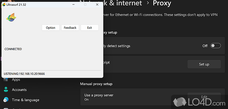 Auto-detection or manual proxy configuration - Screenshot of UltraSurf