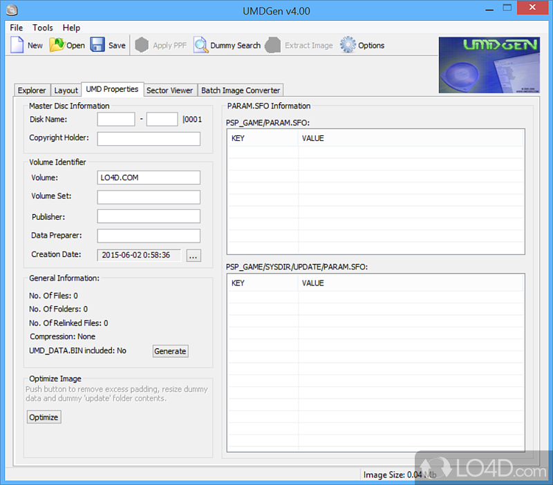 Create UMD-compliant ISO image files for burning to disc - Screenshot of UMDGen